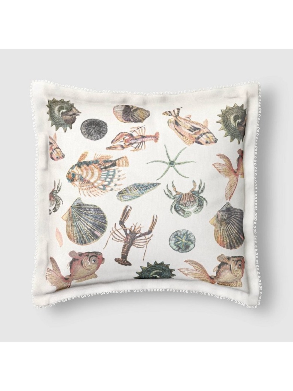 18” x 18” Sea Life Embroidered Flange Outdoor Pillow, Threshold W/ Studio McGee